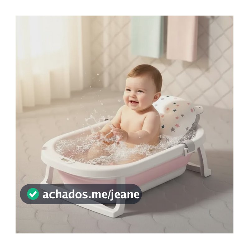 Banheira Bebe Dobrável Almofada E Termômetro Menino Menina Rosa