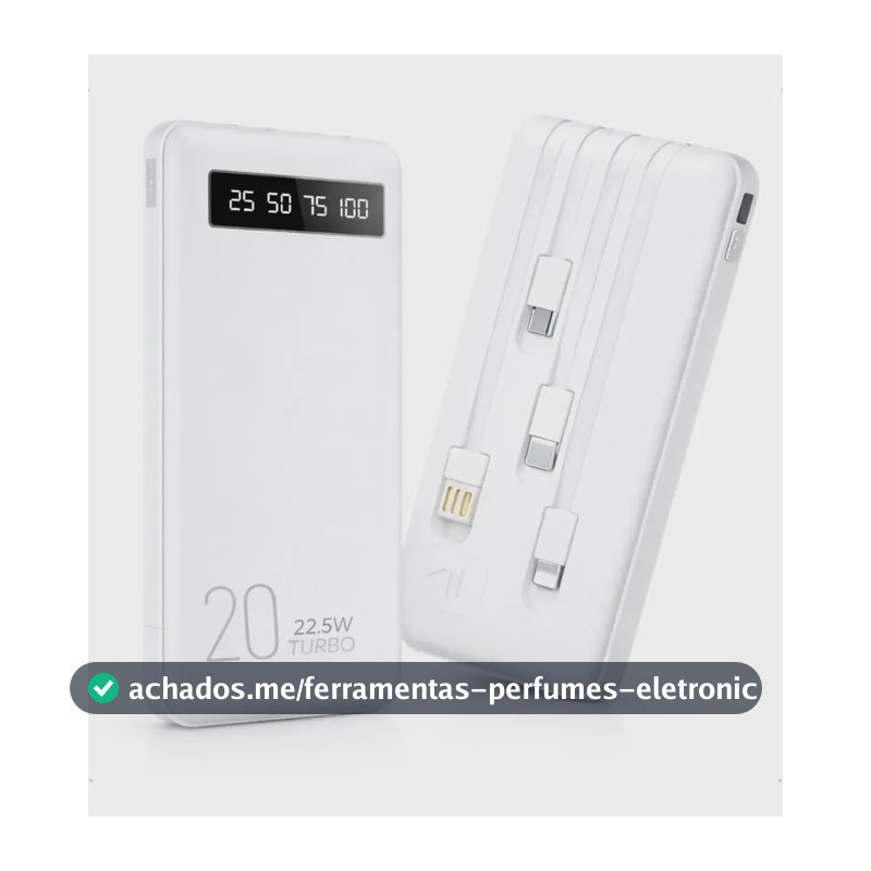 Power Bank 20000mah Carregador Portátil Turbo Rápido 22.5w Display Digital Branco
