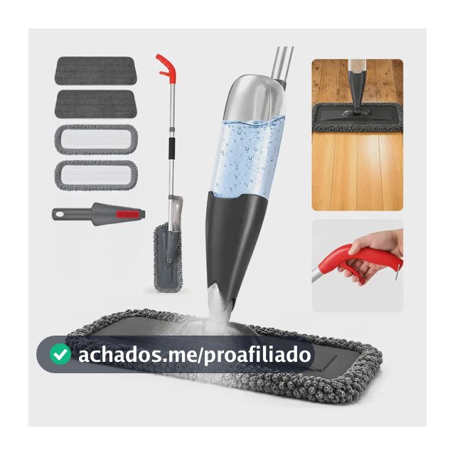 Mop Spray 360 Reservatório 800ml Cabeça Pano Microfibra Cinza