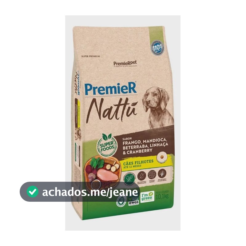 Ração Premier Nattú Cães Filhotes Frango E Mandioca 10,1 Kg