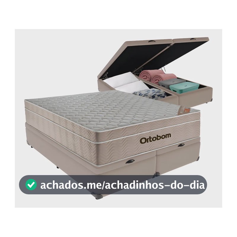 Cama Box Baú Queen Ortobom Airtech Molas Ensacadas Bege com Suede