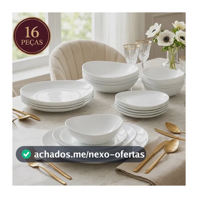 Aparelho Jogo Kit De Jantar 16 Peças Opalino Branco Pratos E Bowl Mesa Moderno Côncavo Resistente Sólar