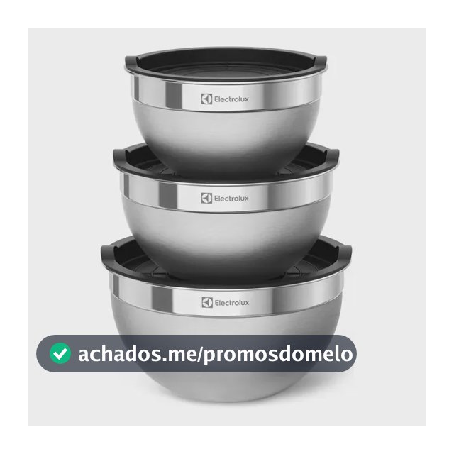 Electrolux Kit 3 Bowls Tigelas de Aço Inox com Tampa Plástica, 1,4L, 2L e 2,6L