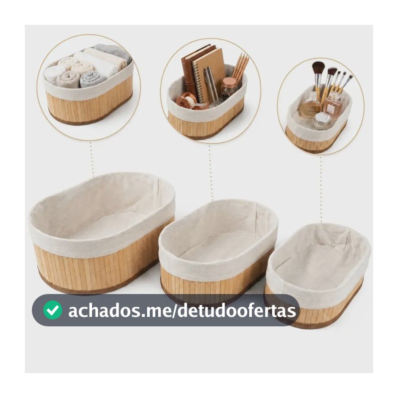 Kit Com 3 Organizadores De Bambu Ovais Yikasa