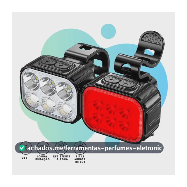 Kit Farol e Lanterna LED Para Bicicleta, YBF, Recarregável USB, Resistente à Água