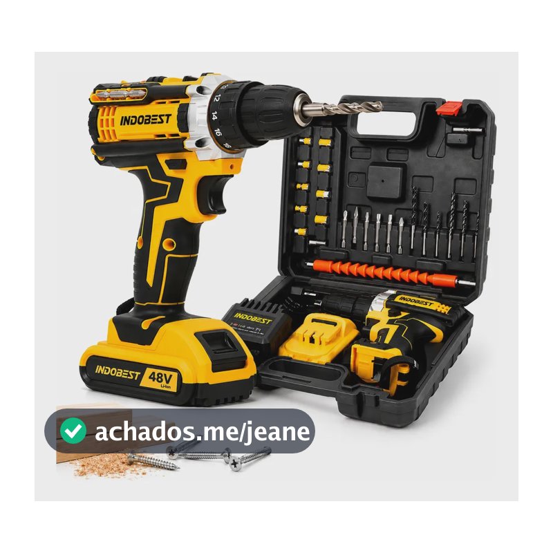 Parafusadeira Furadeira Sem Fio 48 2 Baterias 340w C/brocas Preto 127/220v