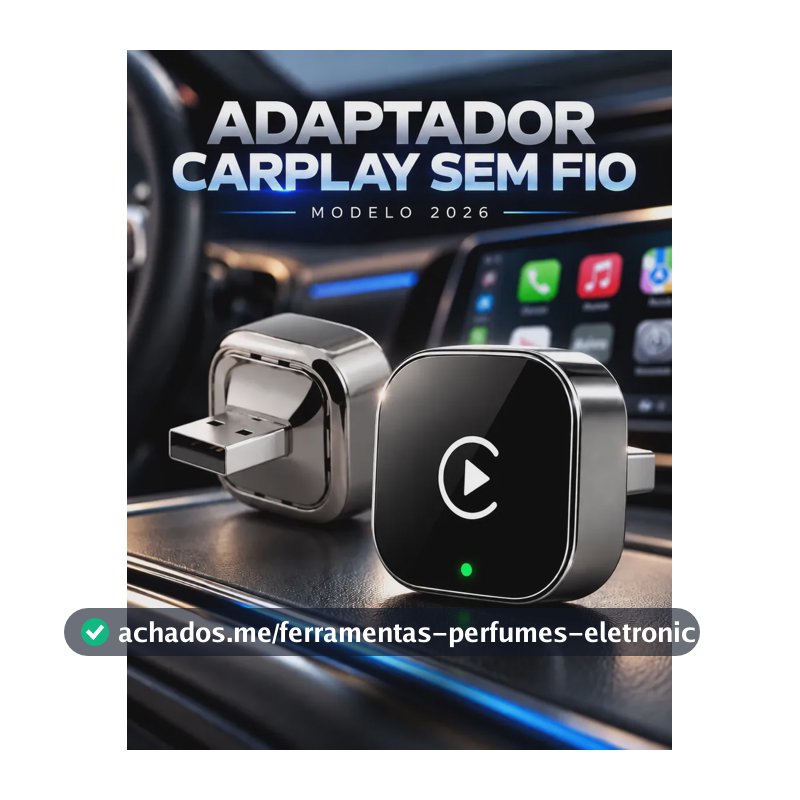 Adaptador CarPlay Sem Fio Modelo 2026 Para iPhone e Android USB Plug and Play Conexão Automática Compacto Compatível com Central Multimídia Carro Fácil Instalação Maps Música Chamadas