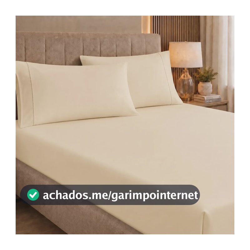 Jogo De Lençol Queen 3 Peças 400 Fios C/ Elástico Hotel Palha Liso