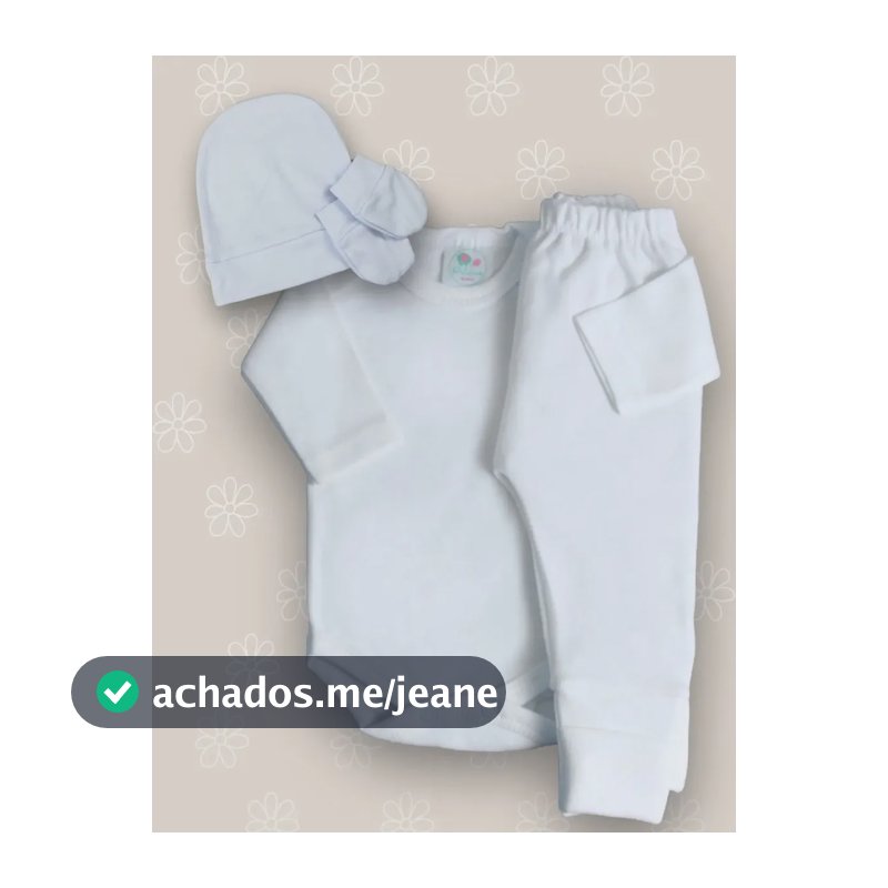 Kit 4 Peças Bebê Body Mijão Touca Luva Maternidade Algodão Cor Branco Desenho do tecido Lisa Tamanho RN
