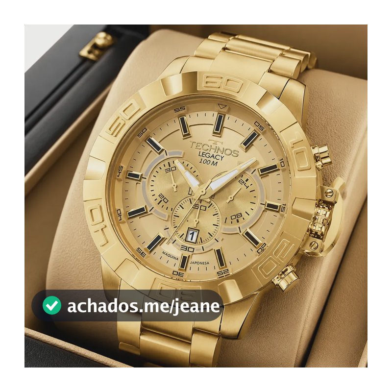 Relógio Technos Masculino Legacy Dourado JS25BAS/4X Big Case 58 Milímetros em Aço Inoxidável com Cronógrafo e Calendário Prova D Água 100m