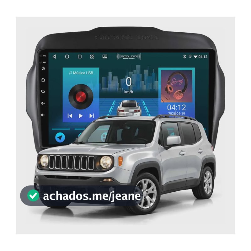 Multimidia Renegade Até 2021 2+64gb Quadcore Carplay Gps 9p Preto
