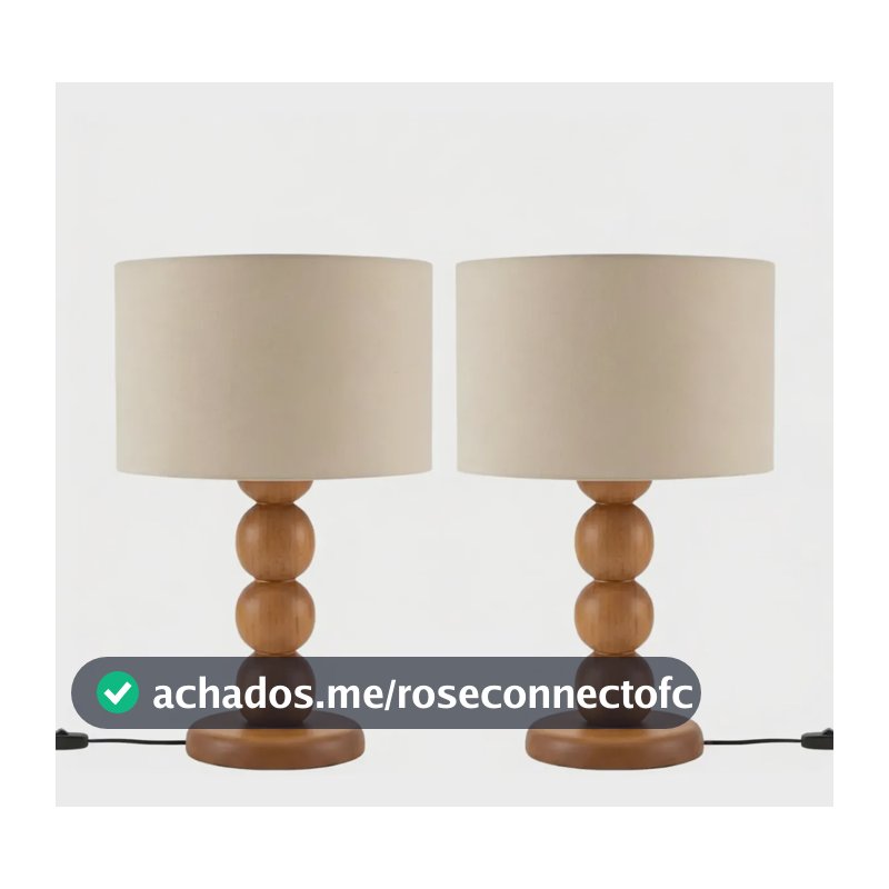 Kit 2 Abajur De Bola Moderno 34,5em Madeira Cúpula De Tecido Castanho Marrom-claro 127/220v