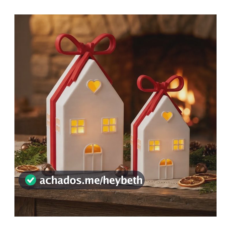 Kit Casinha Natalina Iluminada Com Laço | Enfeite De Natal Branco E Vermelho