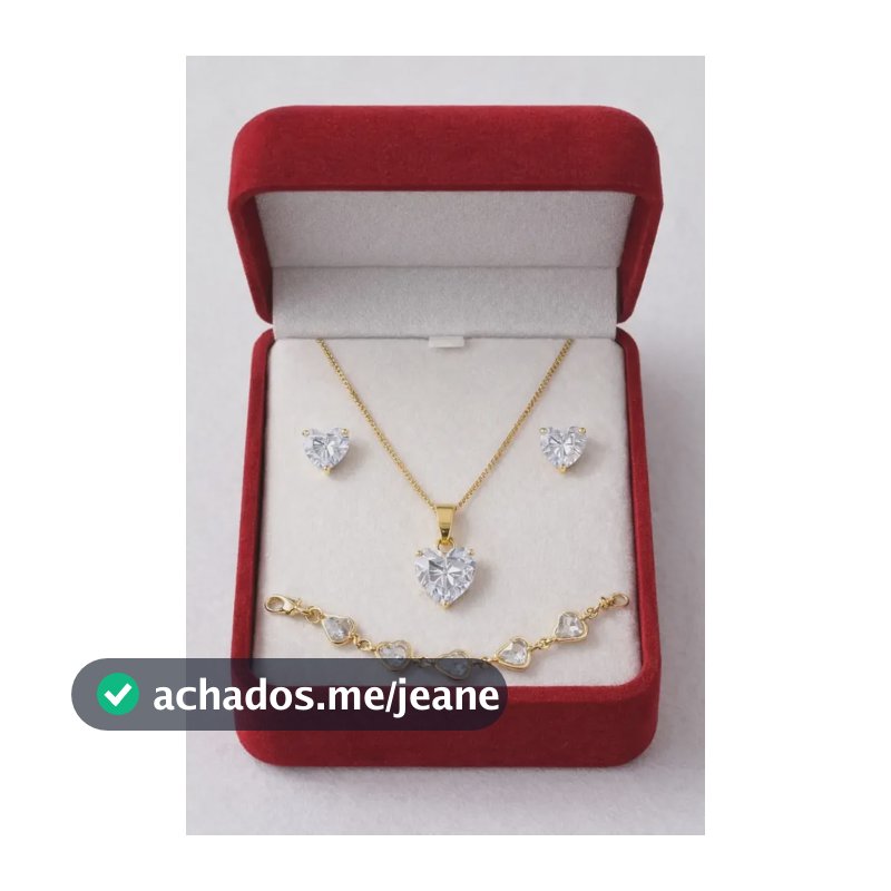 Colar Pingente Coração Brilhante Banhado Ouro 18k + Brincos Dourado