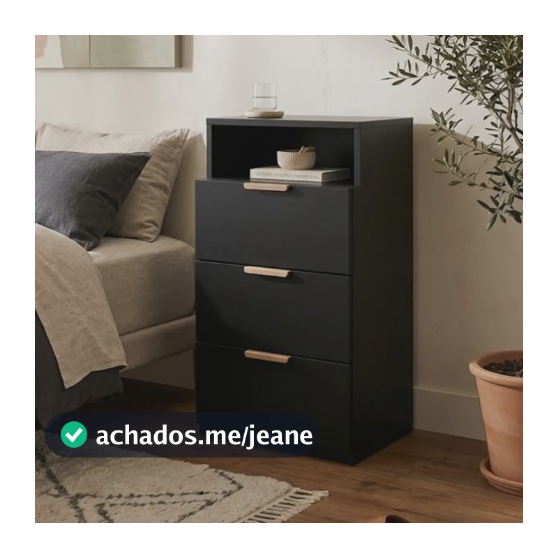 Gaveteiro Mesa De Cabeceira 3 Gavetas 58x33x30 Organizador Preto