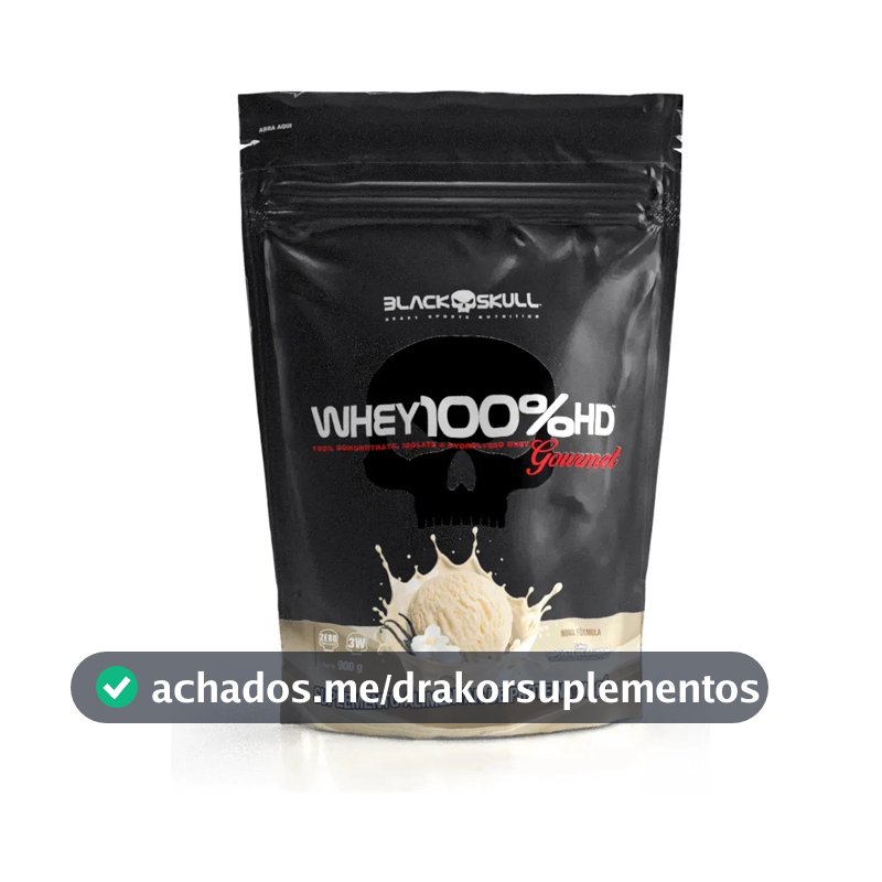 Whey 100% Hd 900g Refil Gourmet - Black Skull Sabor Baunilha
