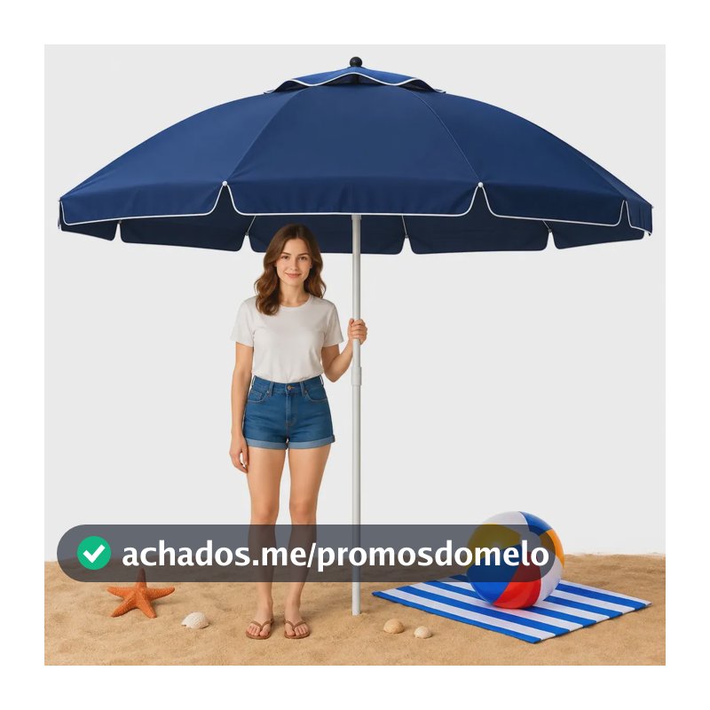 Guarda Sol Gigante 2,40m Uv Praia Piscina Camping Pesca Verão Cor Azul Marinho Vai De Tech