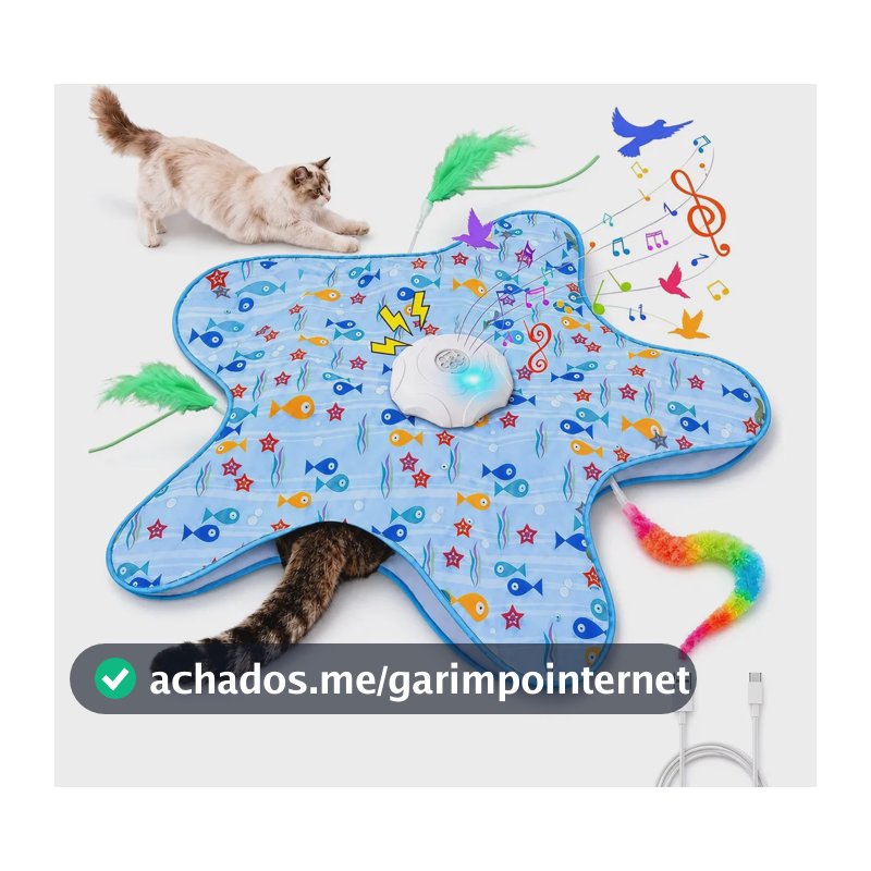 Brinquedo Elétrico Interativo Fallove para Gatos com Pena e Rato, Pack de 3 Refis e Som