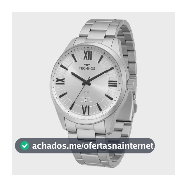 Relógio Technos Masculino Steel Prata Fundo Prateado