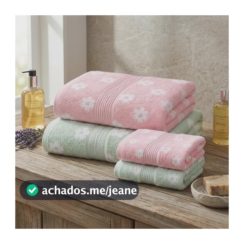 Jogo De Toalhas Dohler Prisma Estampadas / 2 Banho + 2 Rosto 1b1r Margarida Rosa 1b1r Margarida Verde