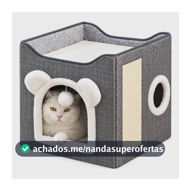 Casinha Para Gatos 2 Andares Dobrável Com Arranhador Premium Cinza