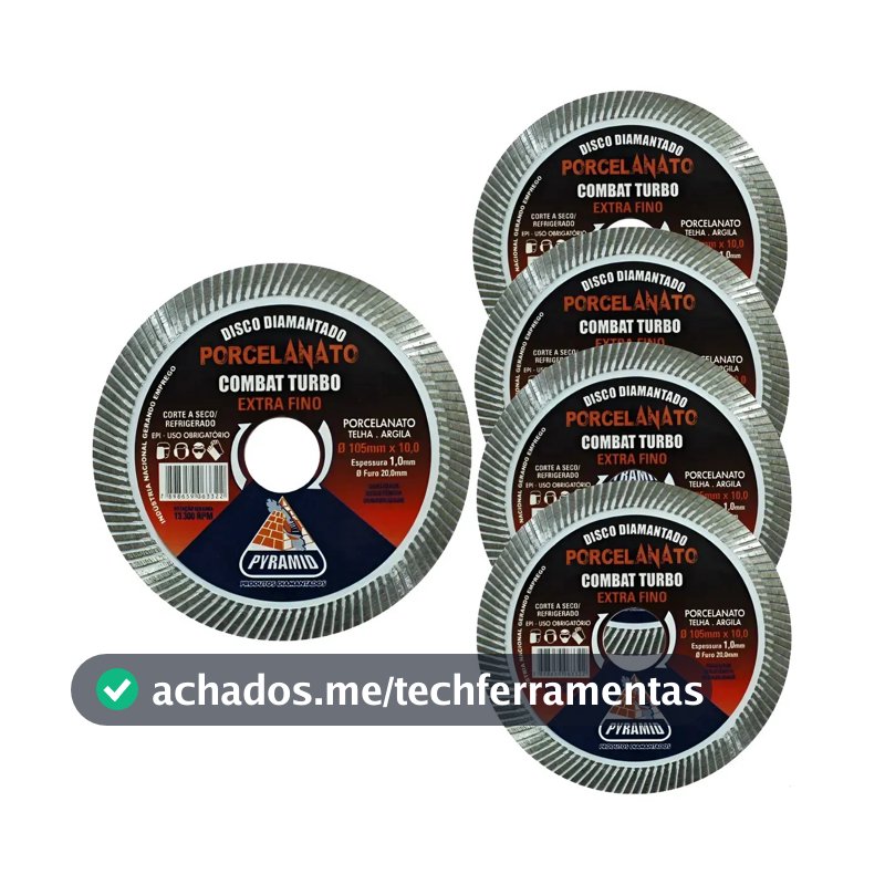 Kit 5 Discos Diamantados Porcelanato Turbo Extra Fino 105mm Branco