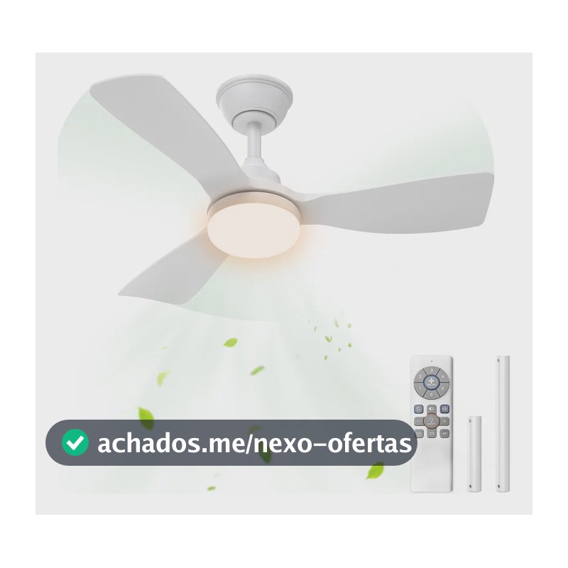 Ventilador de Teto 36" com Luz LED e Controle Remoto, Motor DC Silencioso para Quarto