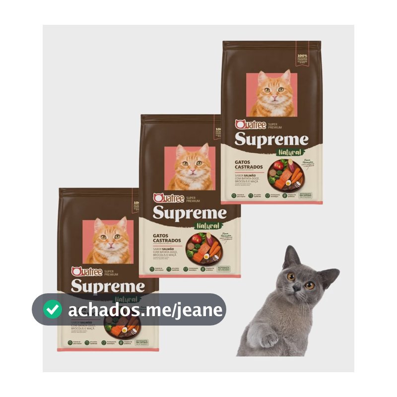 Kit 3 Unidade Ração Quatree Supreme Gato Castrado Salmão 1kg