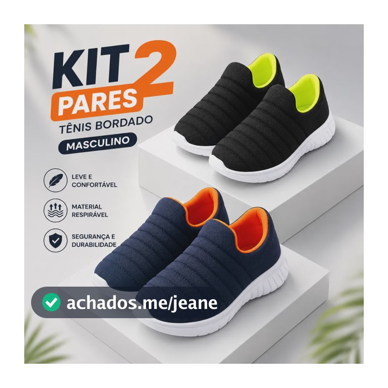 Kit 2 Pares Tênis Infantil Bordado Confortável Calce Facil Azul/laranja Preto/verde Liso 26 Br