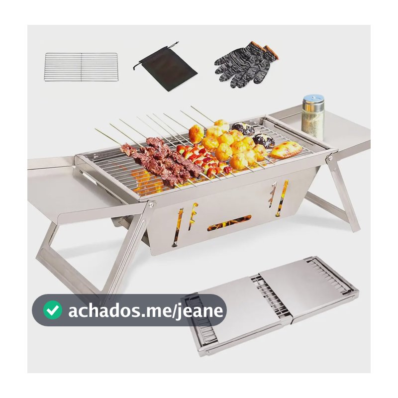 Churrasqueira Portátil Inox Dobrável ASSISTOOL Aço Inoxidável Carvão Pequena