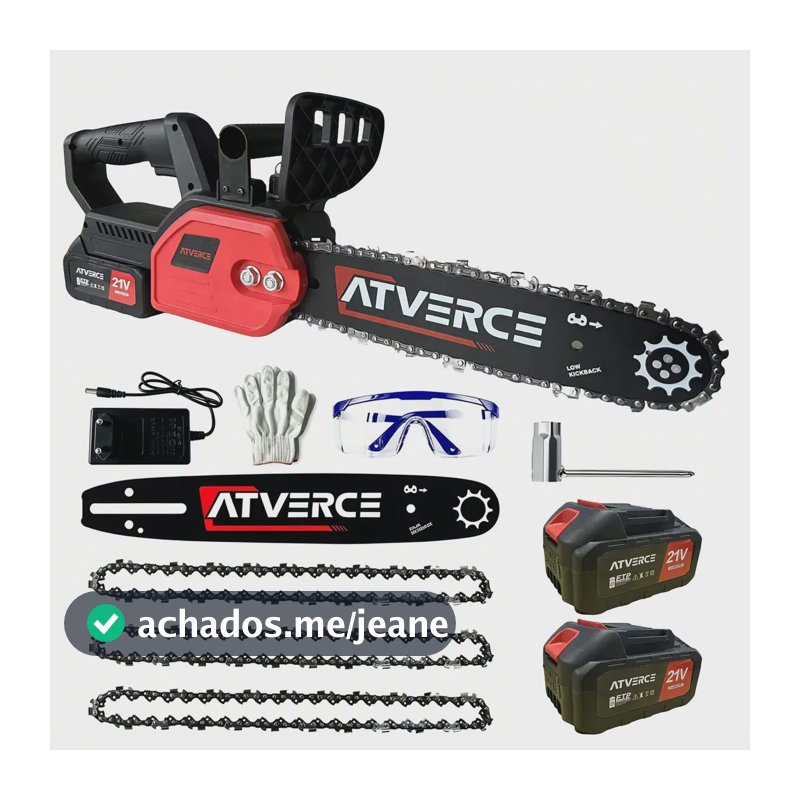 Motosserra a Bateria Atverce 21V Brushless de 12" para Poda com 2 Baterias e 3 Correntes