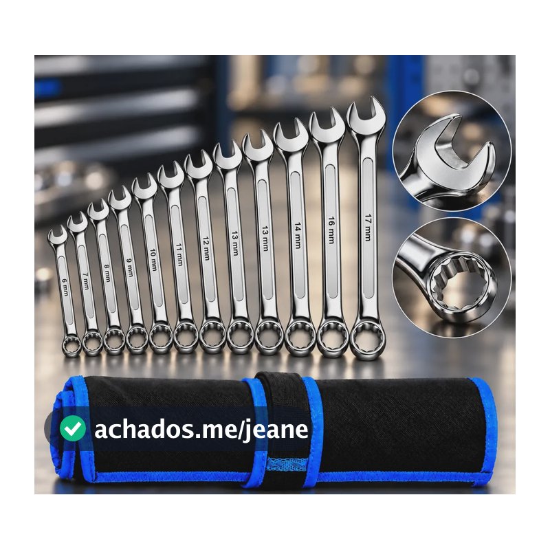 Jogo de Chaves Boca e Estrela Combinadas 12 Peças 6 a 22mm Aço Cromado Profissional Jogo Chave Ferramenta Hardline