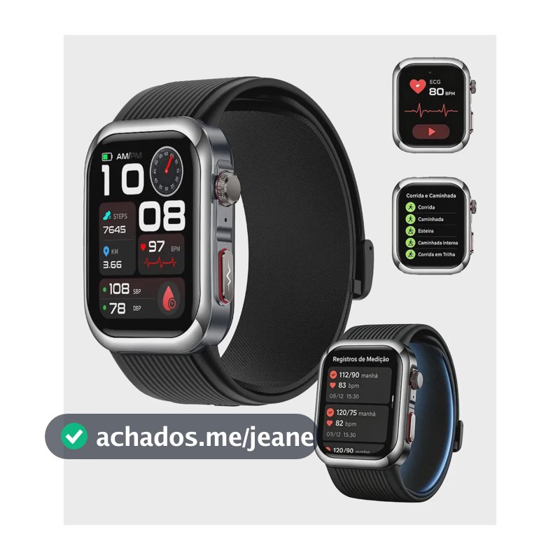 Smartwatch Pressão Arterial Ecg Bluetooth Esportivo Saúde Prateado Esportivo Preto