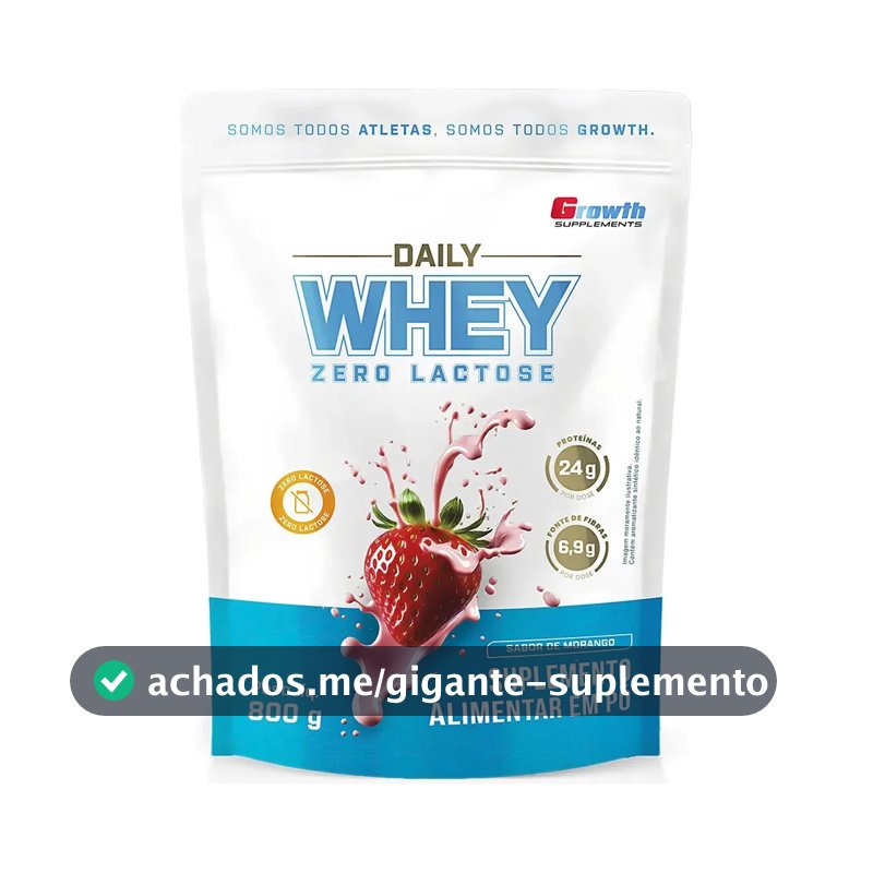 Daily Whey Protein Zero Lactose 800g Growth Supplements Morango
