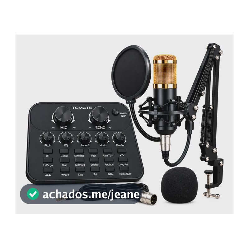 Kit Interface Mesa V8 + Microfone Bm800 Com Braço Articulado Preto