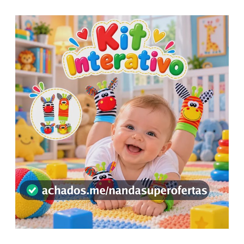 Kit Meias E Pulseiras 4 Peças Chocalho Bebê Infantil Promoçã Colorido Animal Print