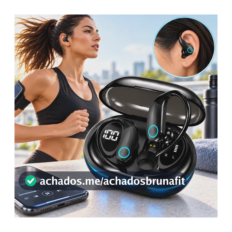 Fone De Ouvido Bluetooth Sem Fio Wireless Tws Anti-ruído Tipo Gancho Esportivo Academia Bike Ciclismo Corrida Compatível iPhone Samsumg Xiaomi Motorola Preto