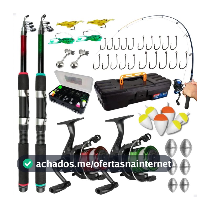 Pescamping Kit Pesca Completo 2 Varas Fibra De Vidro E 2 Molinetes Leve Com Linha Estojo E Maleta Com Acessórios - Tralha de Pescaria