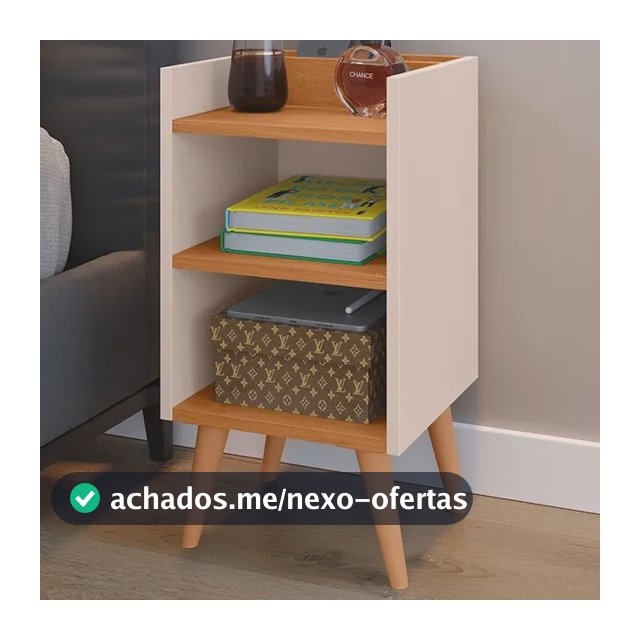 Criado Max Mudo Com Pés Retrô Porta Celular Nichos Compacta Acabamento Brilhante Cor Off White/cinamomo