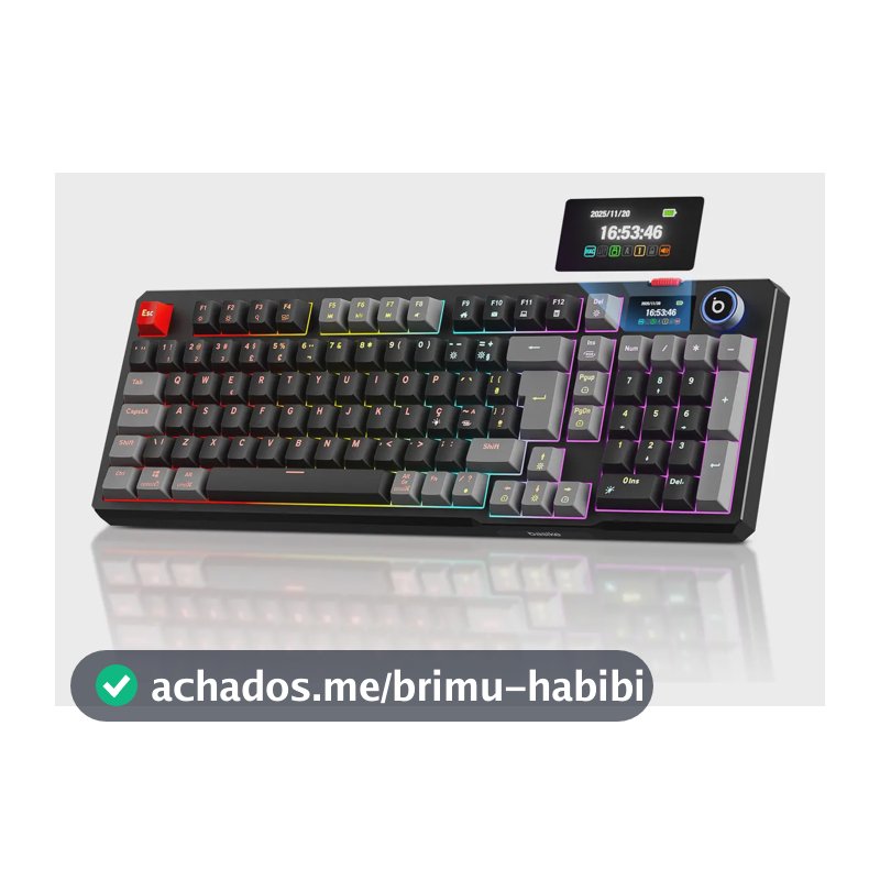 Teclado Mecânico Sem Fio Com Tela, Tri-Mode Bt5.0/2.4 G/Usb-C, Rgb Teclado Gamer Hot Swap Com Personalizável E Anti Ghosting, Teclado Switch Vermelho Wireless Para Jogos/Pc/Mac/Linux, Preto