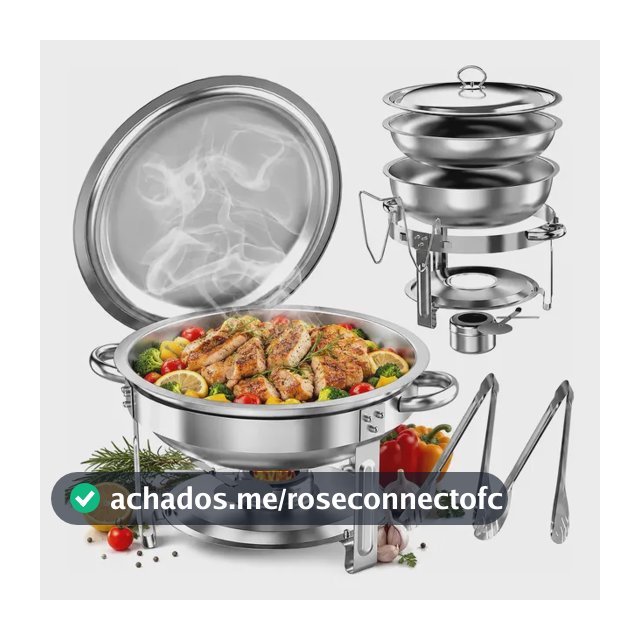 Rechaud Redondo 6 Litros Aço Inox com Queimador a Álcool Buffet Profissional Banho Maria Aquecedor de Alimentos para Restaurante Hotel Catering Eventos Tampa Premium