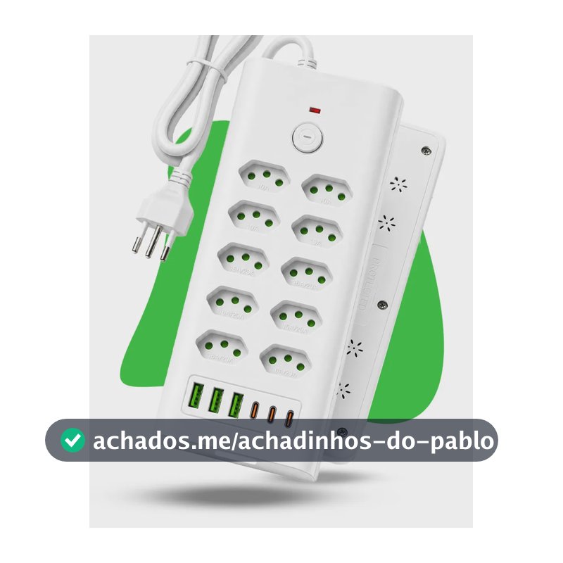 Régua Extensão Elétrica 10 Tomadas 3 Usb 3 Usb-c 10a 20a 2m Filtro De Linha Branco