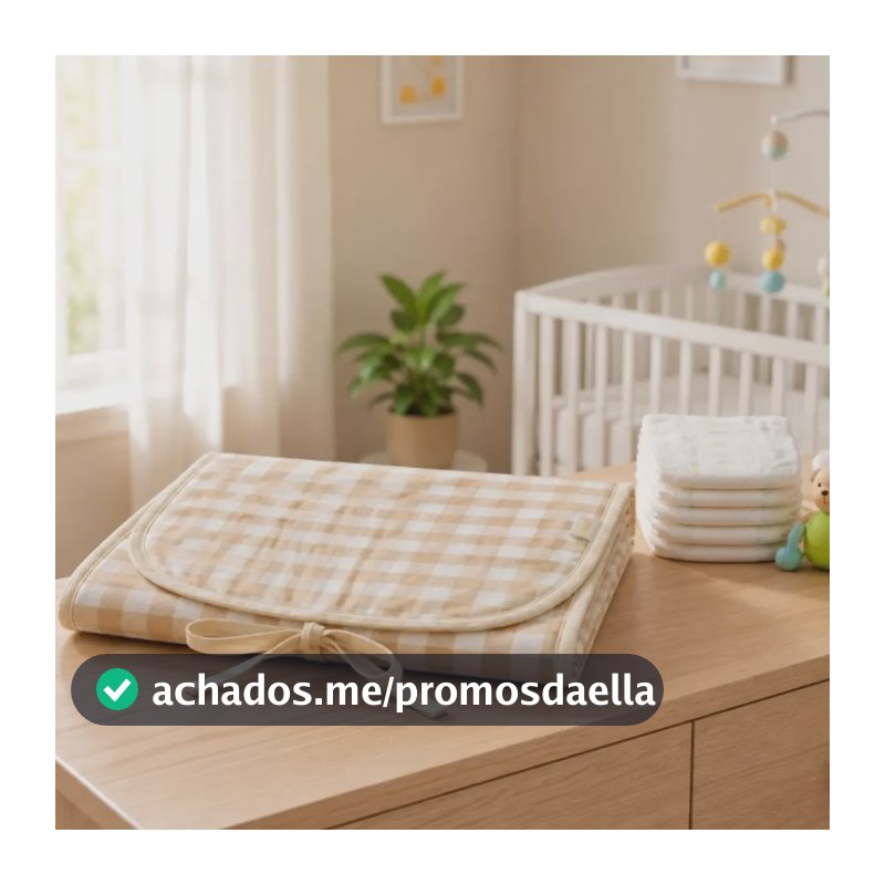 Trocador Fraldas Portátil Bebê Impermeável Dobrável Xadrez Bege Xadrez Vichy Palha