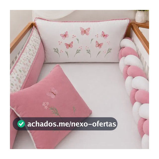Kit Berço Americano Menina Borboleta Rosê 9 Pçs Luxo Algodão Borboletas Rosê Com Branco