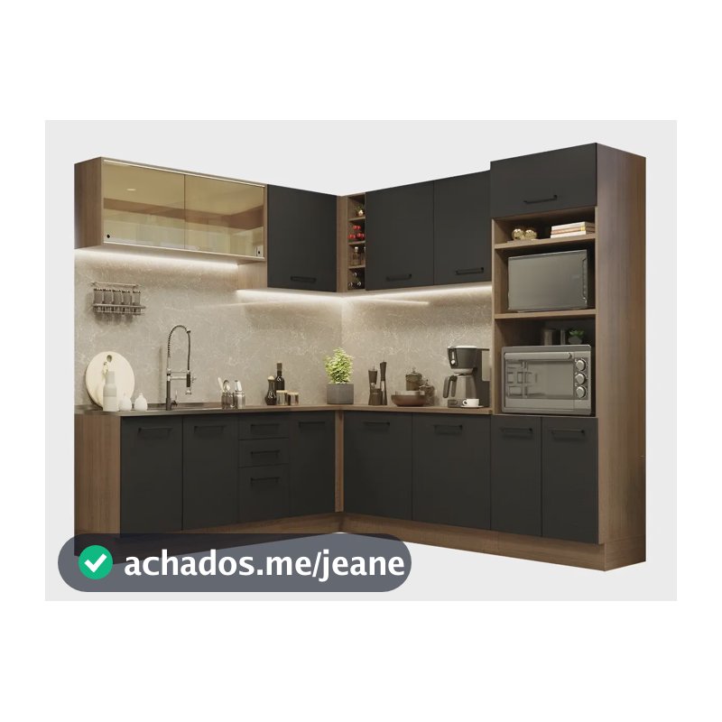 Cozinha Completa Canto Madesa Agata 459001 Arm Bal S Tamp Rp Cor Rustic/Preto