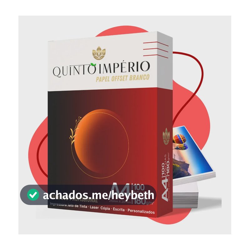 Papel Offset 180g Cartão Com 100 Folhas A4 Branco Premium Sulfite Quinto Império