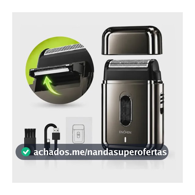 Barbeador Elétrico Portátil Profissional Enchen MS003 Preto, Aparador de Pelos 8000 RPM com Aparador Pop-up, Compacto, Lavável e USB-C, Lâmina Curva Ultrafina 0,058mm, Design Leve de 92g