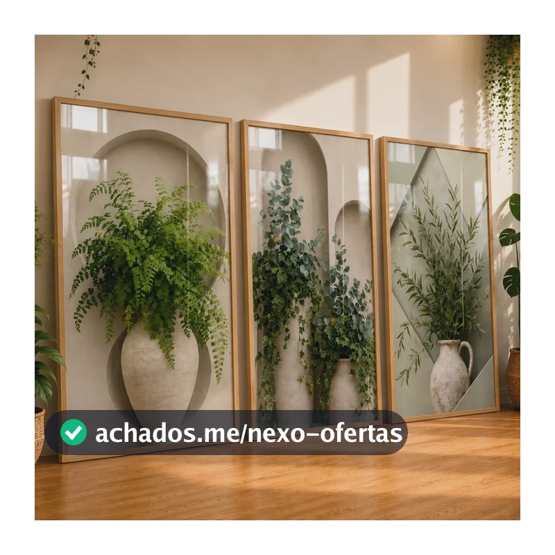 Quadros Decorativos Sala Plantas Verde Jarros Boho 122x60 Carvalho
