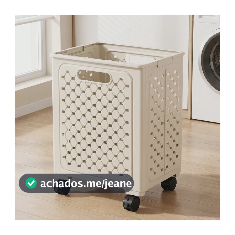 Cesto De Roupa Suja Dobrável Com Rodinhas Cesto Organizador Bege Calado