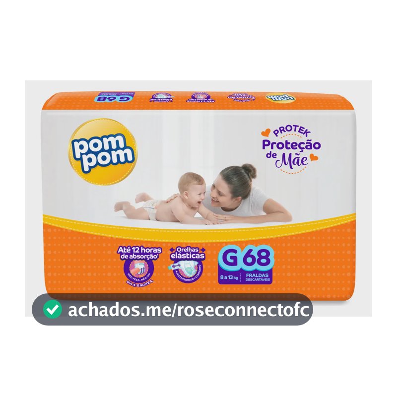Fralda Pom Pom Protek Proteção de Mãe G 68 Unidades